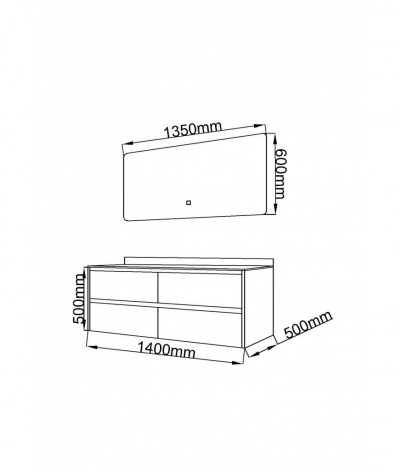 Meuble salle de bain double vasque bois naturel et effet marbre blanc avec miroir LED LB-8475