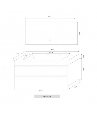 Meuble salle de bain double vasque bois et effet marbre blanc avec miroir LED LB-8476C